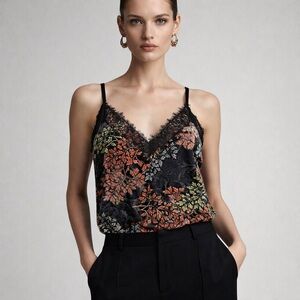 Molly Bracken Floral Lace Trim Cami Top Black Multicolor XS